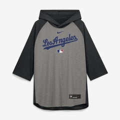 Los Angeles Dodgers Nike Authentic Collection Flux Dri-FIT Raglan 3/4-Sleeve Hooded T-Shirt - Gray T-shirts