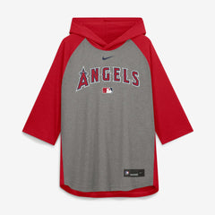Los Angeles Angels Nike Authentic Collection Flux Dri-FIT Raglan 3/4-Sleeve Hooded T-Shirt - Gray T-shirts