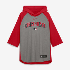 Cincinnati Reds Nike Authentic Collection Flux Dri-FIT Raglan 3/4-Sleeve Hooded T-Shirt - Gray T-shirts