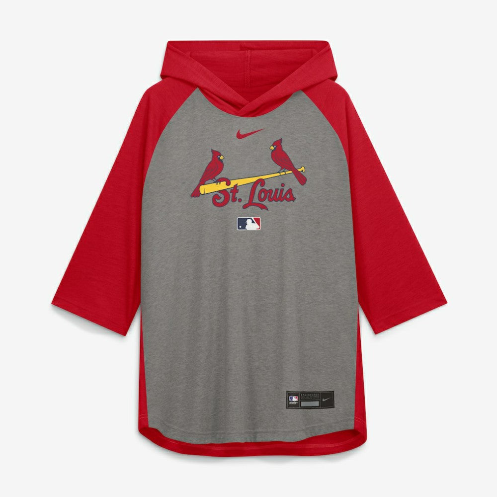 St. Louis Cardinals Nike Authentic Collection Flux Dri-FIT Raglan 3/4-Sleeve Hooded T-Shirt - Gray T-shirts