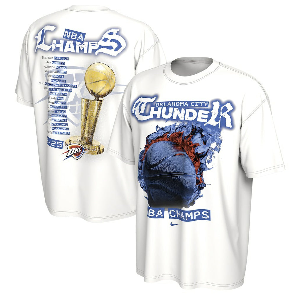 Oklahoma City Thunder Unisex 2025 NBA Finals Champions Celebration Parade Roster T-Shirt White