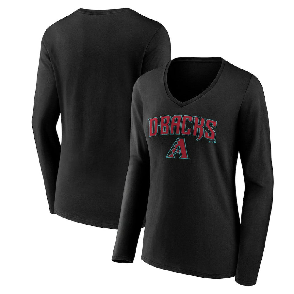 Arizona Diamondbacks Women's Team Lockup Long Sleeve V-Neck T-Shirt - Black T-shirts