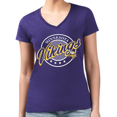 Minnesota Vikings G-III 4Her by Carl Banks Women's Super-Slim Fit Lightweight Pinstripe Circle V-Neck T-Shirt Purple