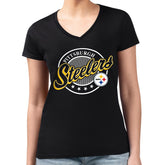 Pittsburgh Steelers G-III 4Her by Carl Banks Women's Super-Slim Fit Lightweight Pinstripe Circle V-Neck T-Shirt Black