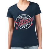 Houston Texans G-III 4Her by Carl Banks Women's Super-Slim Fit Lightweight Pinstripe Circle V-Neck T-Shirt Navy