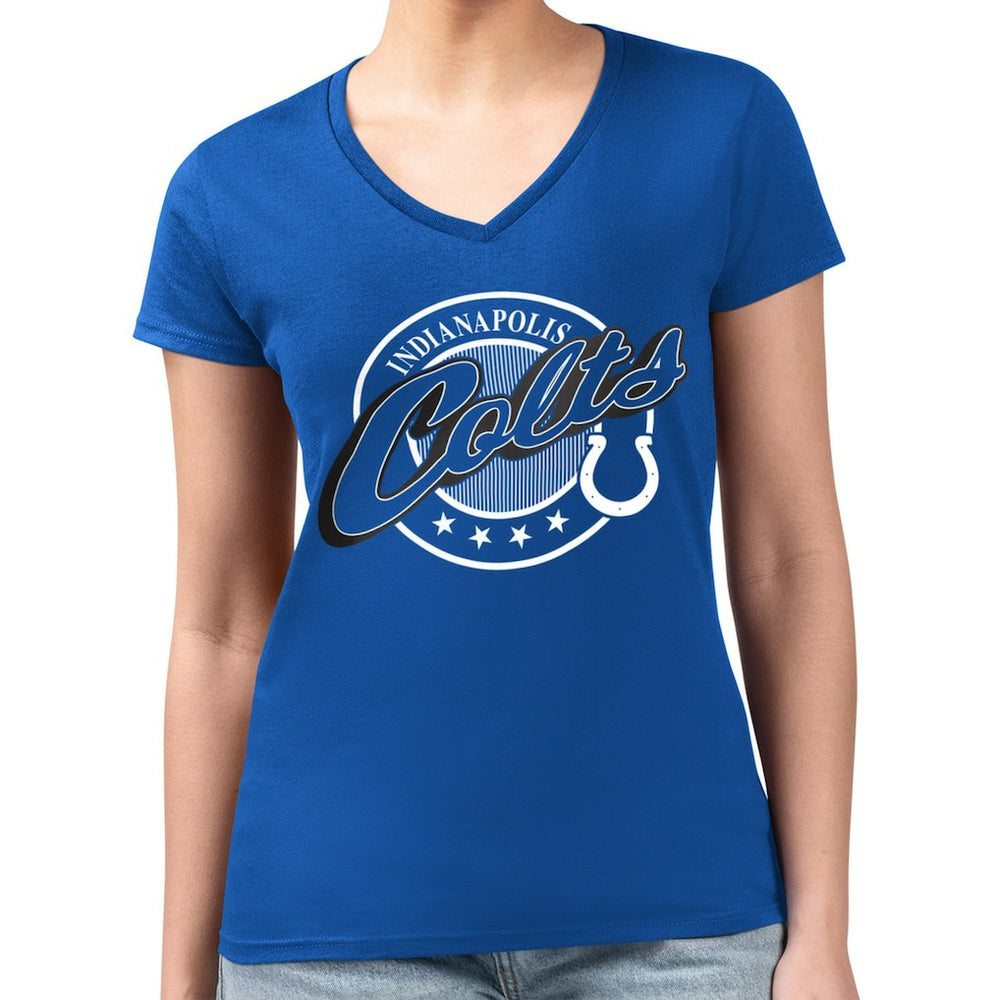 Indianapolis Colts G-III 4Her by Carl Banks Women's Super-Slim Fit Lightweight Pinstripe Circle V-Neck T-Shirt Royal