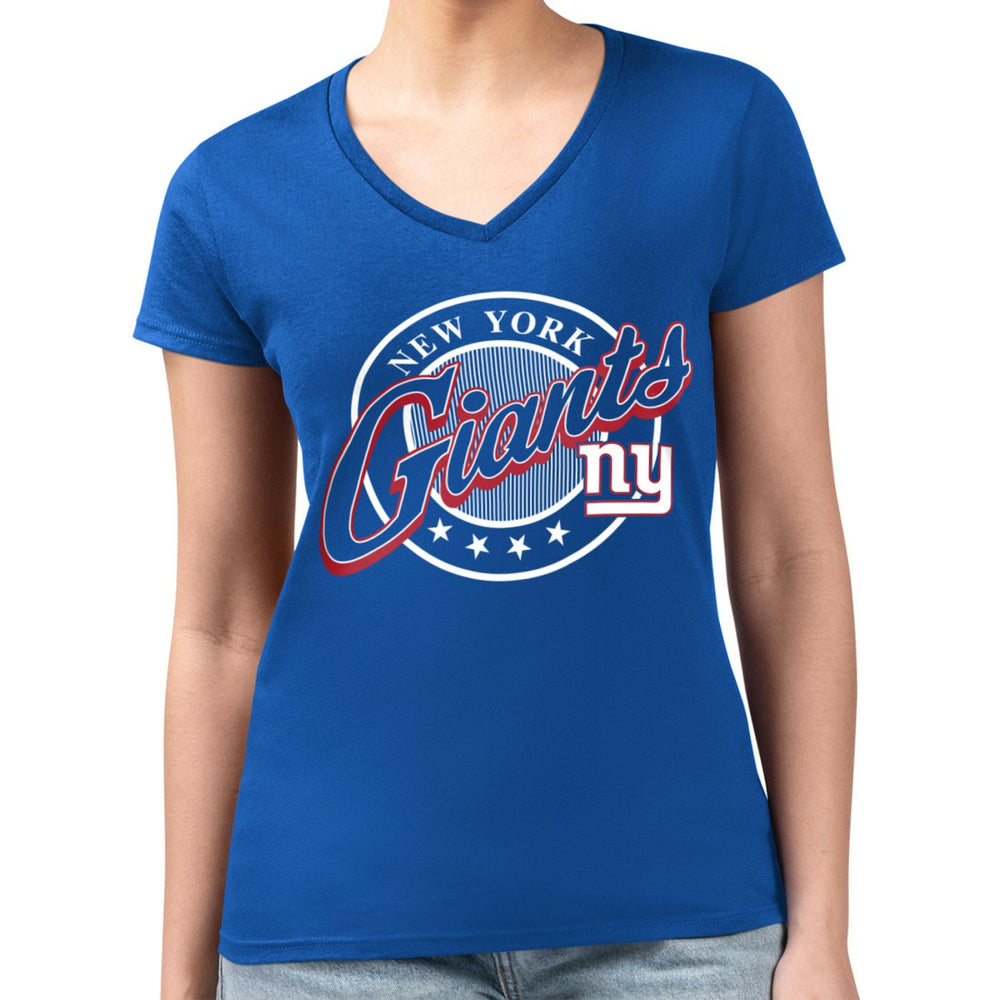 New York Giants G-III 4Her by Carl Banks Women's Super-Slim Fit Lightweight Pinstripe Circle V-Neck T-Shirt Royal