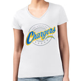 Los Angeles Chargers G-III 4Her by Carl Banks Women's Super-Slim Fit Lightweight Pinstripe Circle V-Neck T-Shirt White