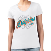 Miami Dolphins G-III 4Her by Carl Banks Women's Super-Slim Fit Lightweight Pinstripe Circle V-Neck T-Shirt White