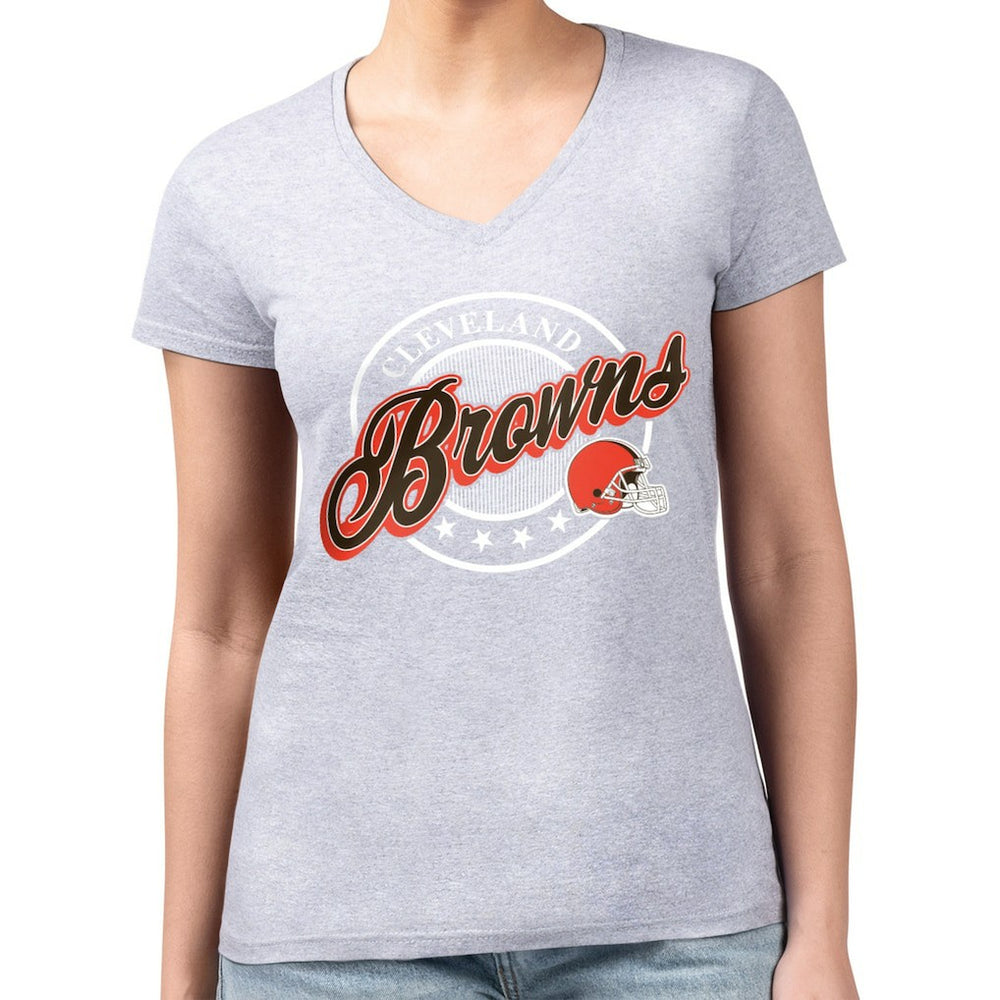 Cleveland Browns G-III 4Her by Carl Banks Women's Super-Slim Fit Lightweight Pinstripe Circle V-Neck T-Shirt Gray