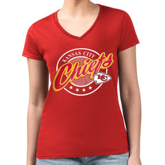Kansas City Chiefs G-III 4Her by Carl Banks Women's Super-Slim Fit Lightweight Pinstripe Circle V-Neck T-Shirt Red