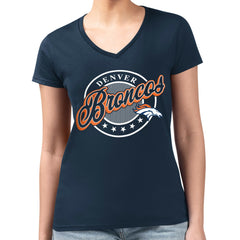 Denver Broncos G-III 4Her by Carl Banks Women's Super-Slim Fit Lightweight Pinstripe Circle V-Neck T-Shirt Navy
