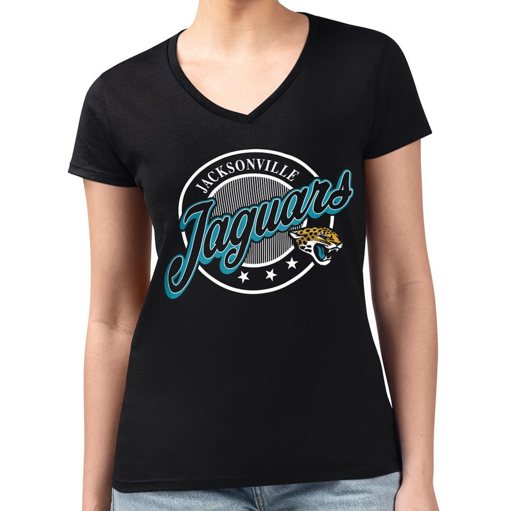 Jacksonville Jaguars G-III 4Her by Carl Banks Women's Super-Slim Fit Lightweight Pinstripe Circle V-Neck T-Shirt Black