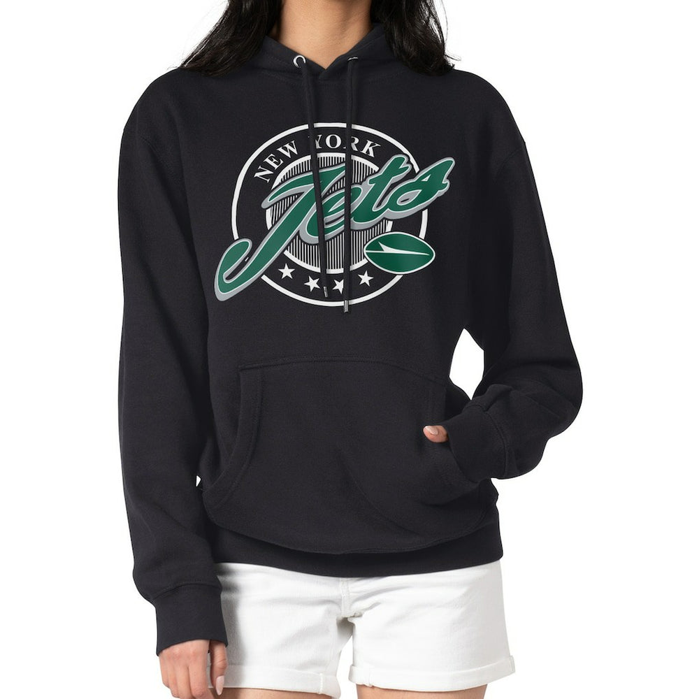 New York Jets G-III 4Her by Carl Banks Women's Pinstripe Circle Fleece Pullover Hoodie Black