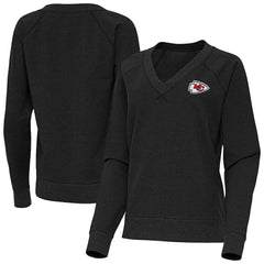 Kansas City Chiefs Antigua Women's Varsity Tri-Blend V-Neck Long Sleeve T-Shirt Heather Black