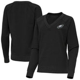 Philadelphia Eagles Antigua Women's Varsity Tri-Blend V-Neck Long Sleeve T-Shirt Heather Black
