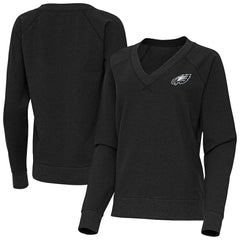 Philadelphia Eagles Antigua Women's Varsity Tri-Blend V-Neck Long Sleeve T-Shirt Heather Black