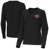San Francisco 49ers Antigua Women's Varsity Tri-Blend V-Neck Long Sleeve T-Shirt Heather Black