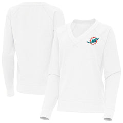 Miami Dolphins Antigua Women's Varsity Tri-Blend V-Neck Long Sleeve T-Shirt White