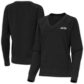 New York Jets Antigua Women's Varsity Tri-Blend V-Neck Long Sleeve T-Shirt Heather Black