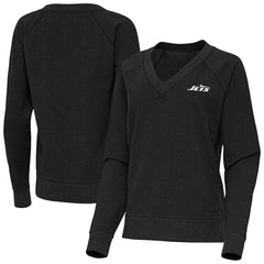 New York Jets Antigua Women's Varsity Tri-Blend V-Neck Long Sleeve T-Shirt Heather Black