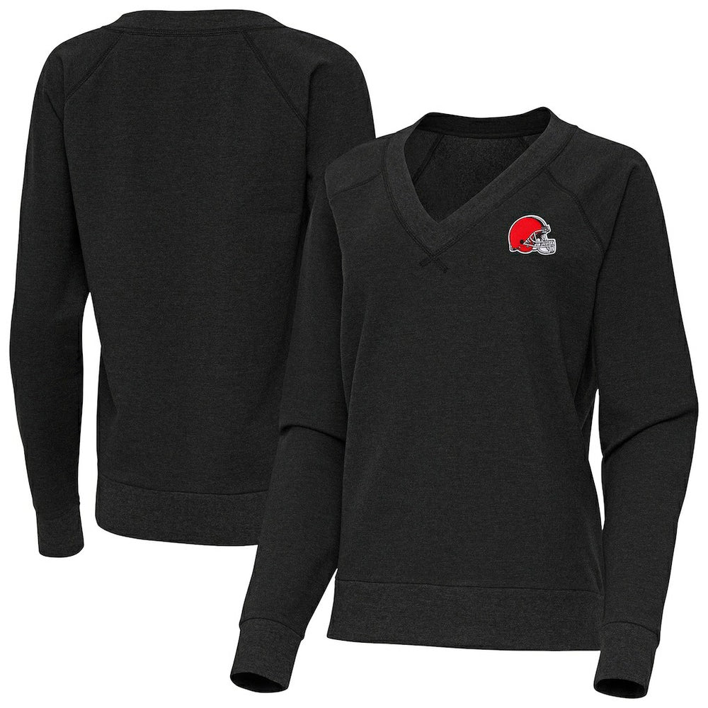 Cleveland Browns Antigua Women's Varsity Tri-Blend V-Neck Long Sleeve T-Shirt Heather Black