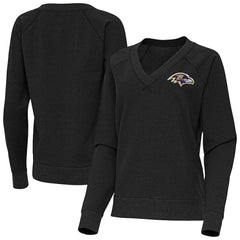 Baltimore Ravens Antigua Women's Varsity Tri-Blend V-Neck Long Sleeve T-Shirt Heather Black
