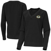 Green Bay Packers Antigua Women's Varsity Tri-Blend V-Neck Long Sleeve T-Shirt Heather Black