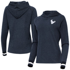 Houston Texans Antigua Women's Trek Raglan Pullover Hoodie Heather Navy