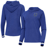 Indianapolis Colts Antigua Women's Trek Raglan Pullover Hoodie Heather Royal