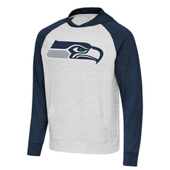 Seattle Seahawks Antigua Urgent Raglan Pullover Hoodie Heather Gray/Heather College Navy