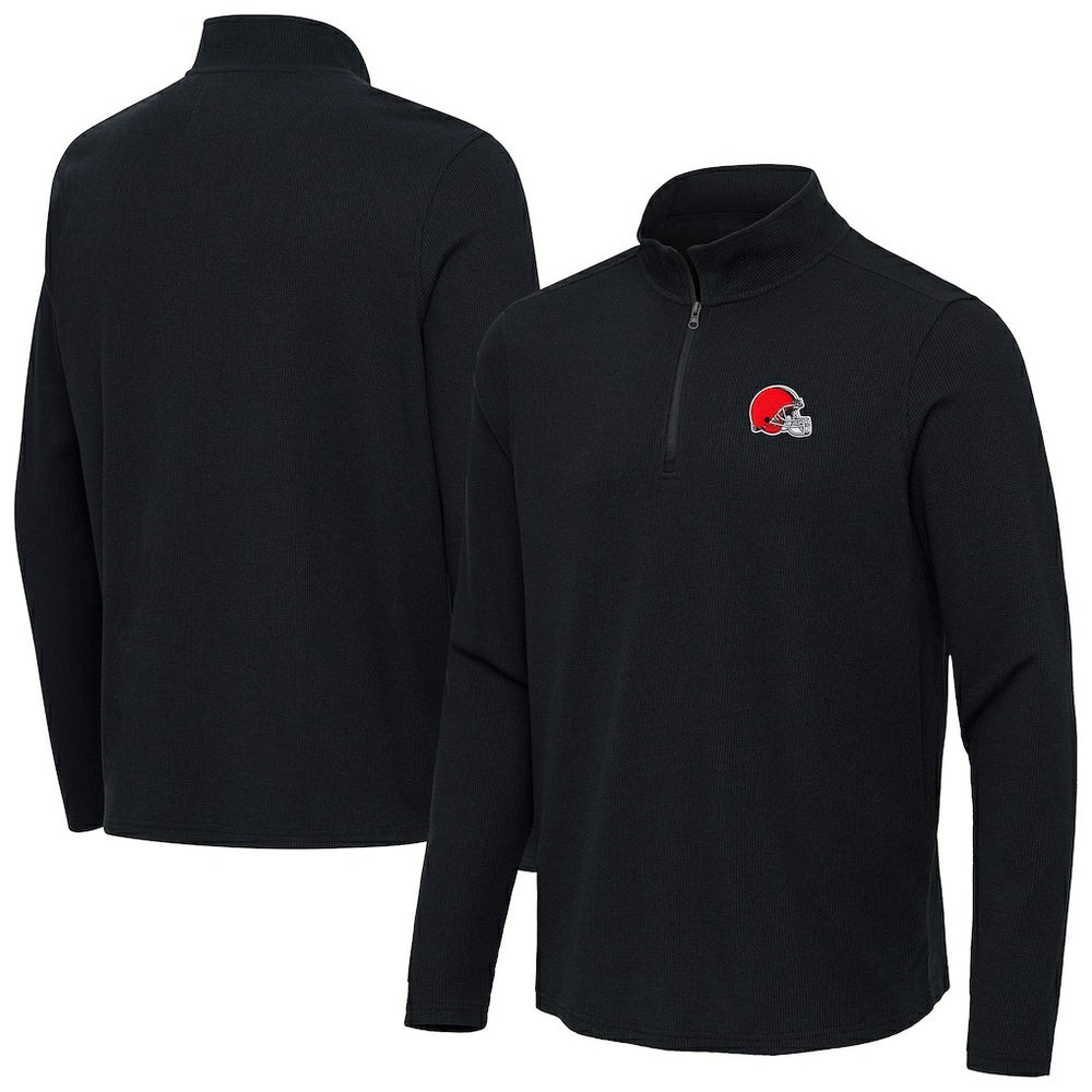 Cleveland Browns Antigua Sync Tri-Blend Quarter-Zip Pullover Heather Black