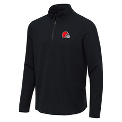 Cleveland Browns Antigua Sync Tri-Blend Quarter-Zip Pullover Heather Black