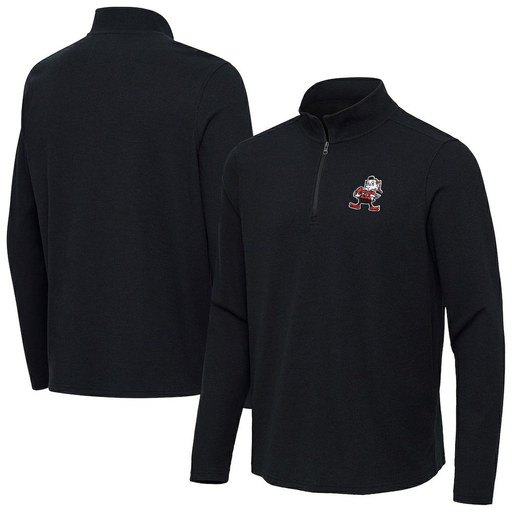 Cleveland Browns Antigua Throwback Sync Tri-Blend Quarter-Zip Pullover Heather Black