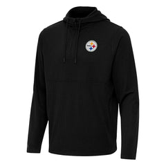 Pittsburgh Steelers Antigua Connected Quarter-Zip Pullover Hoodie Black