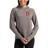 Denver Broncos Cutter & Buck Women's Throwback Logo Adapt Knit Recycled Raglan Pullover Hoodie Heather Charcoal