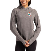 Miami Dolphins Cutter & Buck Women's Throwback Logo Adapt Knit Recycled Raglan Pullover Hoodie Heather Charcoal