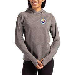 Pittsburgh Steelers Cutter & Buck Women's Primary Logo Adapt Knit Recycled Raglan Pullover Hoodie Heather Charcoal