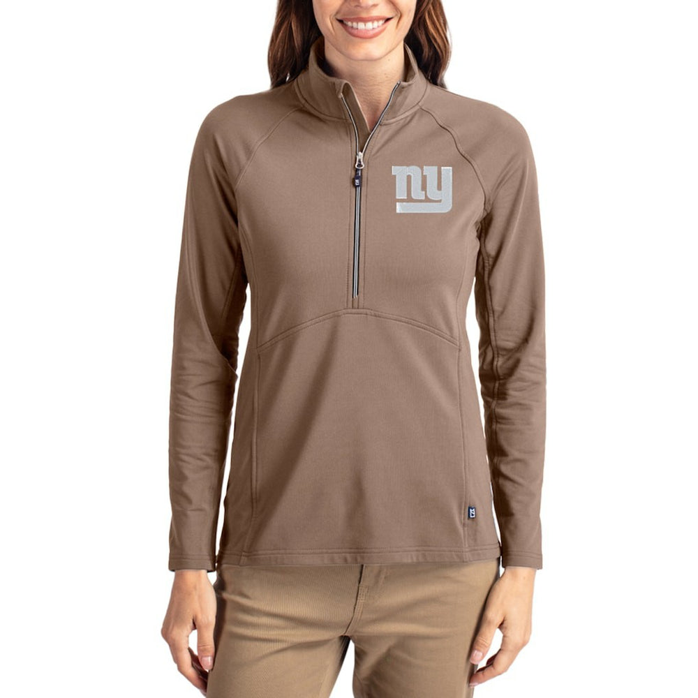 New York Giants Cutter & Buck Women's Tonal Adapt Eco Knit Stretch Recycled Raglan Half-Zip Pullover Brown