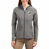 Miami Dolphins Cutter & Buck Women's Adapt Eco Knit Hybrid Recycled Raglan Full-Zip Hoodie Jacket Gray