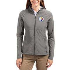 Pittsburgh Steelers Cutter & Buck Women's Adapt Eco Knit Hybrid Recycled Raglan Full-Zip Hoodie Jacket Gray