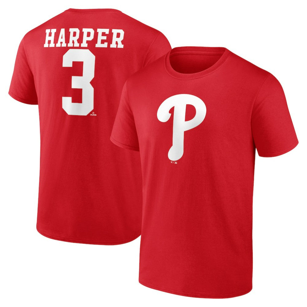 Bryce Harper Philadelphia Phillies Player Name & Number T-Shirt - Red T-shirts