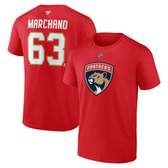 NHL Brad Marchand Florida Panthers Fanatics Authentic Stack Name & Number T-Shirt - Red