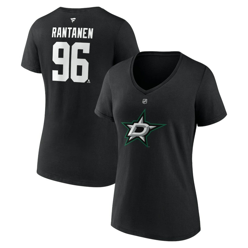 NHL Mikko Rantanen Dallas Stars Fanatics Women's Authentic Stack Name & Number V-Neck T-Shirt - Black
