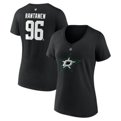 NHL Mikko Rantanen Dallas Stars Fanatics Women's Authentic Stack Name & Number V-Neck T-Shirt - Black