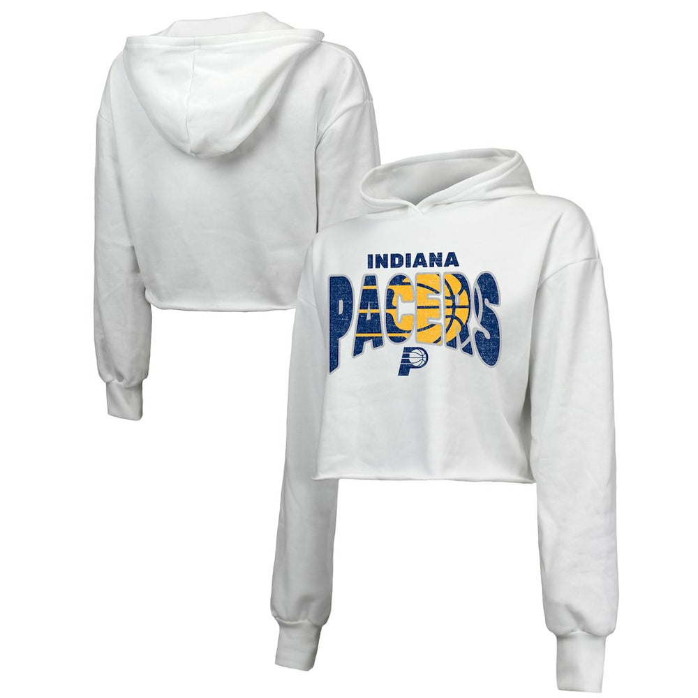 Indiana Pacers Majestic Threads Women's Tri-Blend Cropped Pullover Hoodie White