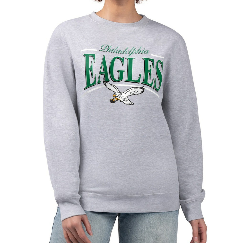 Philadelphia Eagles Starter Women's Throwback Arch Stripe Fleece Pullover Sweatshirt Gray