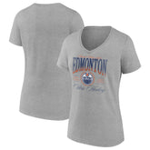 NHL Edmonton Oilers Women's Retro Script V-Neck T-Shirt - Gray