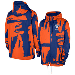 New York Knicks Courtside Club Premium Woven Full-Zip Hooded Jacket Blue/Orange