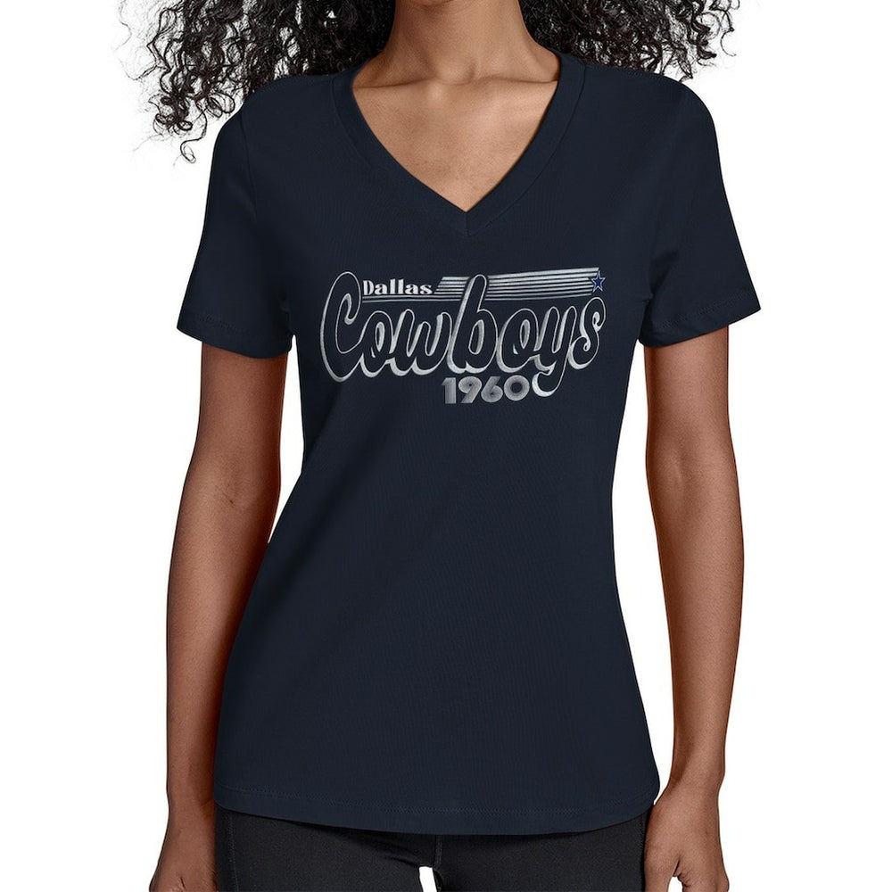 Dallas Cowboys Starter Women's Groovy Script V-Neck T-Shirt Navy